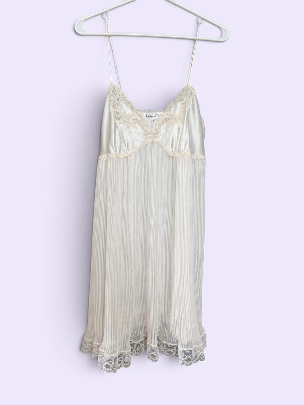 Vintage Christian Dior Nightgown Saks Fifth Avenue Ivory Pleated Lace Slip